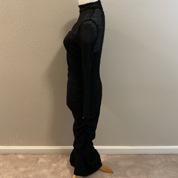 Isabelle Allard Elegant Black Long Sleeve Ruched Maxi Dress Size 38 - Picture 2 of 8